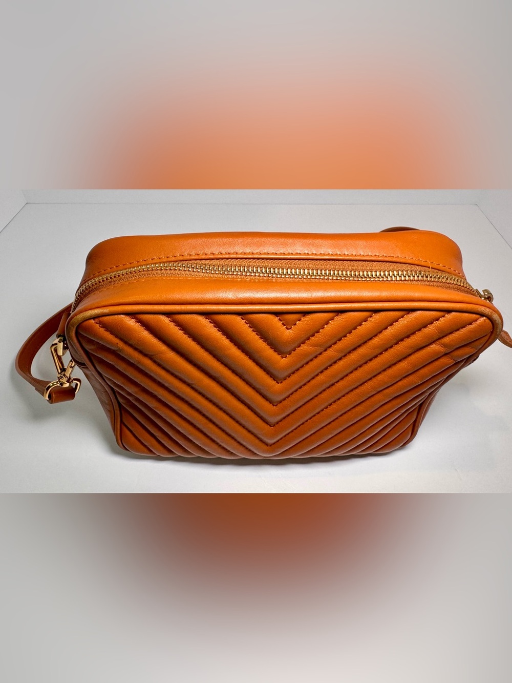 Quince Italian Leather Quilted Chevron Crossbody in Cognac Vacation - Picture 6 of 8